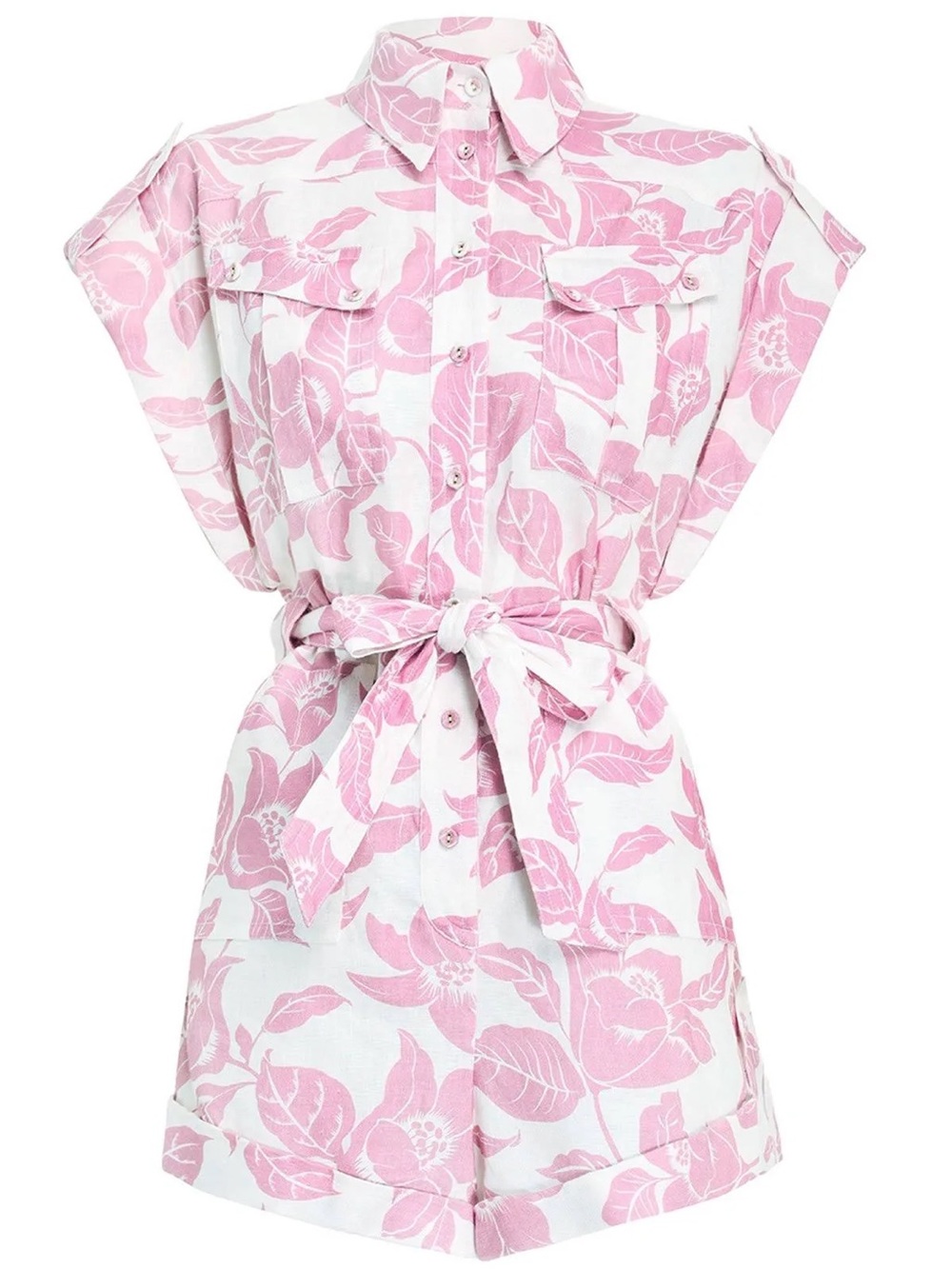 Zimmermann Bells Linen Playsuit Romper Pink Floral Size 3 US 10